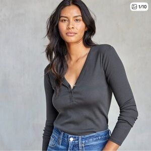 Women's Outerknown Sojourn Ribbed Henley in Washed Black